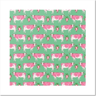 Strawberry Cow Pattern Posters and Art